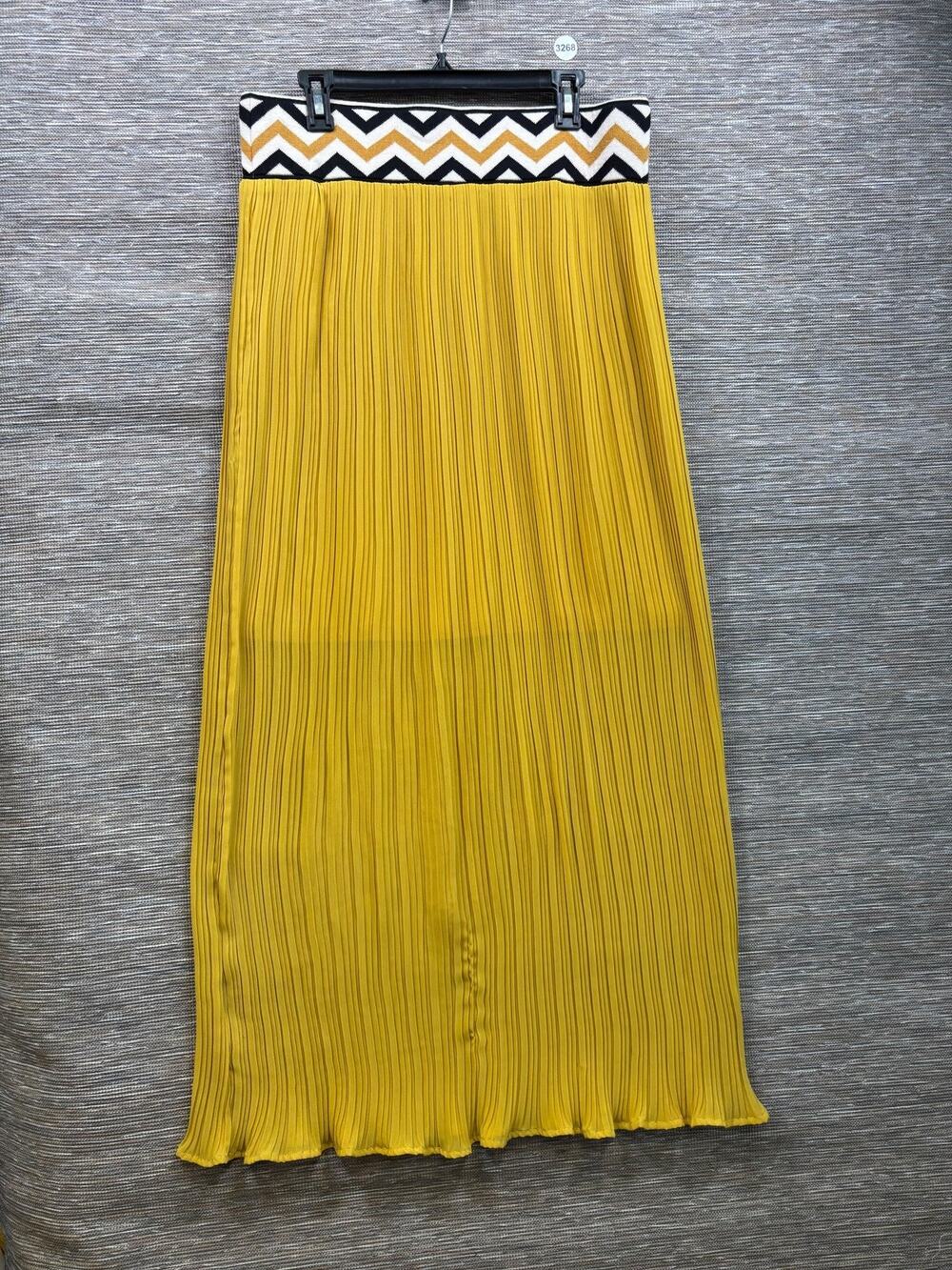 Lucy & Laurel Skirt Womens XL Yellow Pleated Chiffon Elastic Waist Lined Long